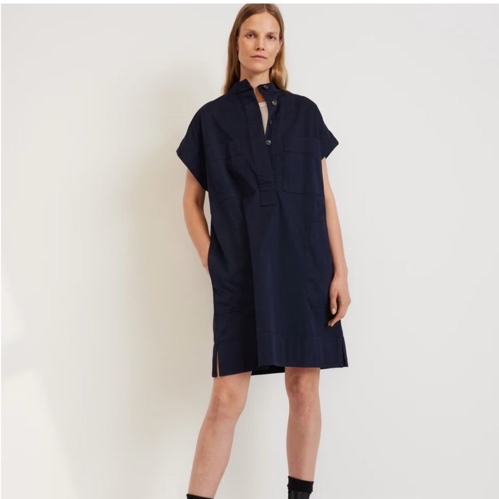 Everlane The Easy Workwear Dress Canvas Navy Blue Organic Cotton Womens Medium